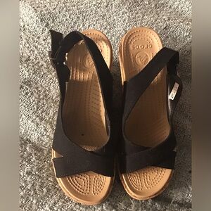 CROCS Women's Black and Tan Slingback Sandals
